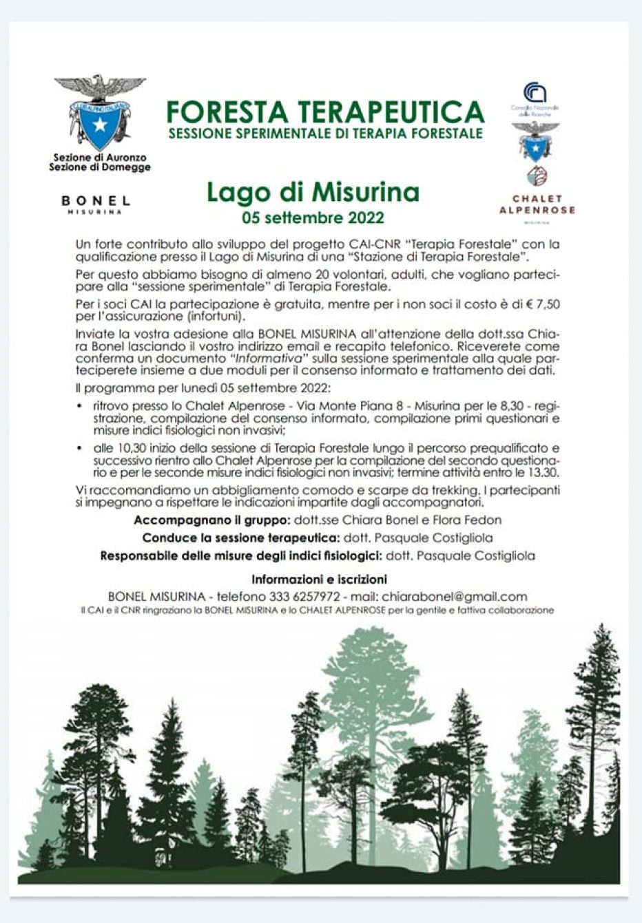 TERAPIA FORESTALE AL LAGO DI MISURINA,SI CERCANO VOLONTARI! ASCOLTA L’INTERVISTA CON GLI IDEATORI DEL PROGETTO.