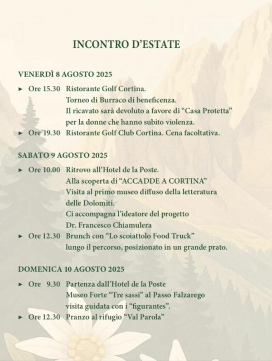 “Incontro d’Estate” organizzato dal Soroptimist Club di Cortina d’Ampezzo. ascolta l’intervista con la Presidente Paola Coletti