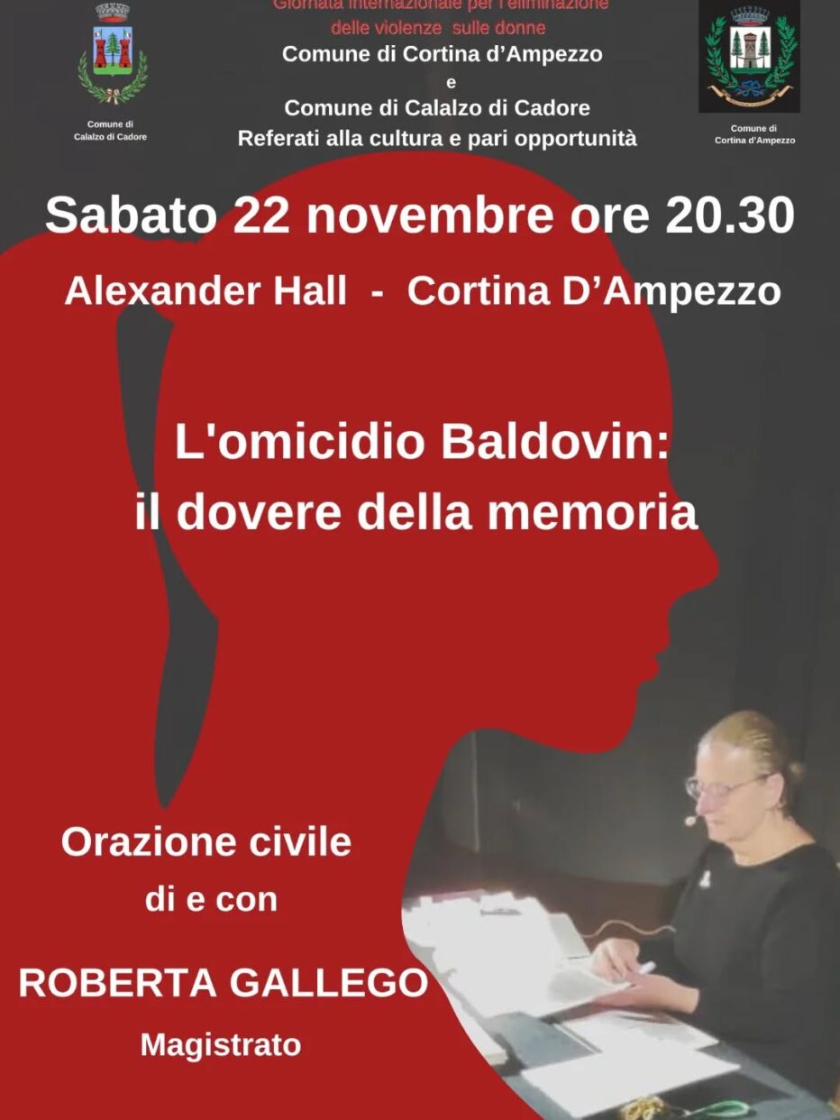 Giornata internazionale per l’eliminazione della violenza contro le donne: sabato 22 novembre evento in ricordo di Annalisa Baldovin  a Cortina