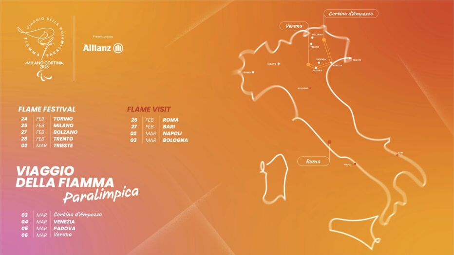 MILANO CORTINA 2026 SVELA IL PERCORSO COMPLETO DELLA FIAMMA PARALIMPICA